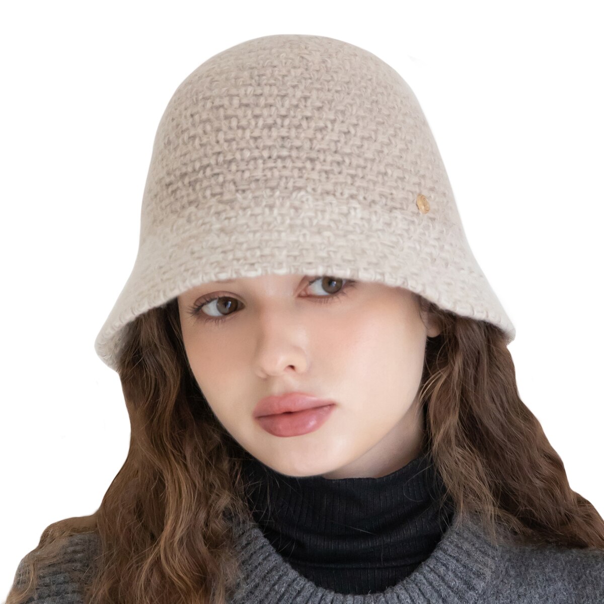 안드레아바나 여성 울 트위드 모자 - 베이지