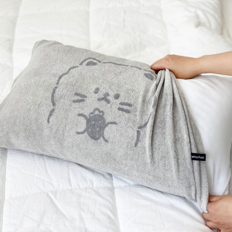 무한타올 늘어나는 타월지 캐릭터 베개커버 50x70cm용, 2P - 그레이