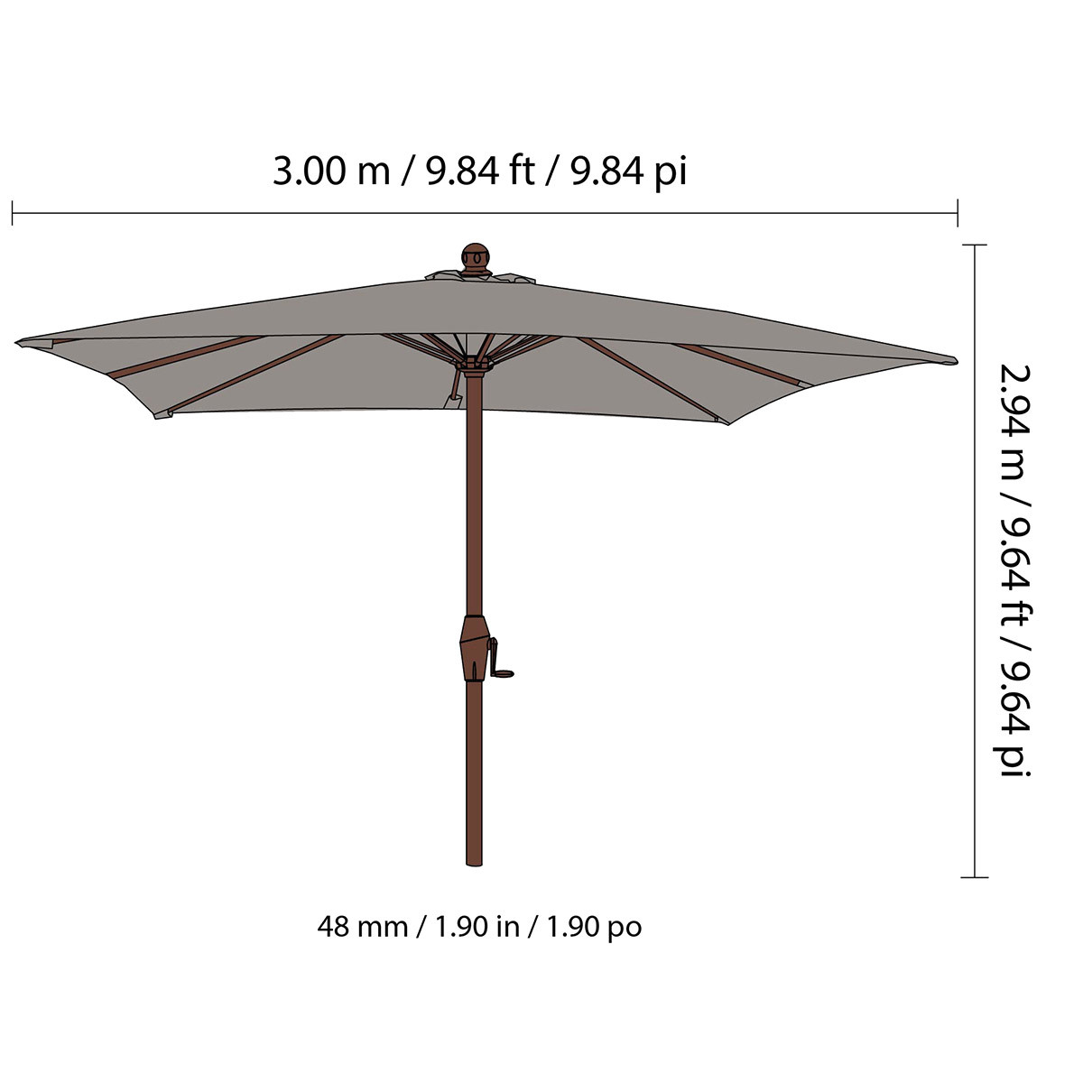 앳레저 사각 마켓 우산, 지름 3.0m 라이트 그레이