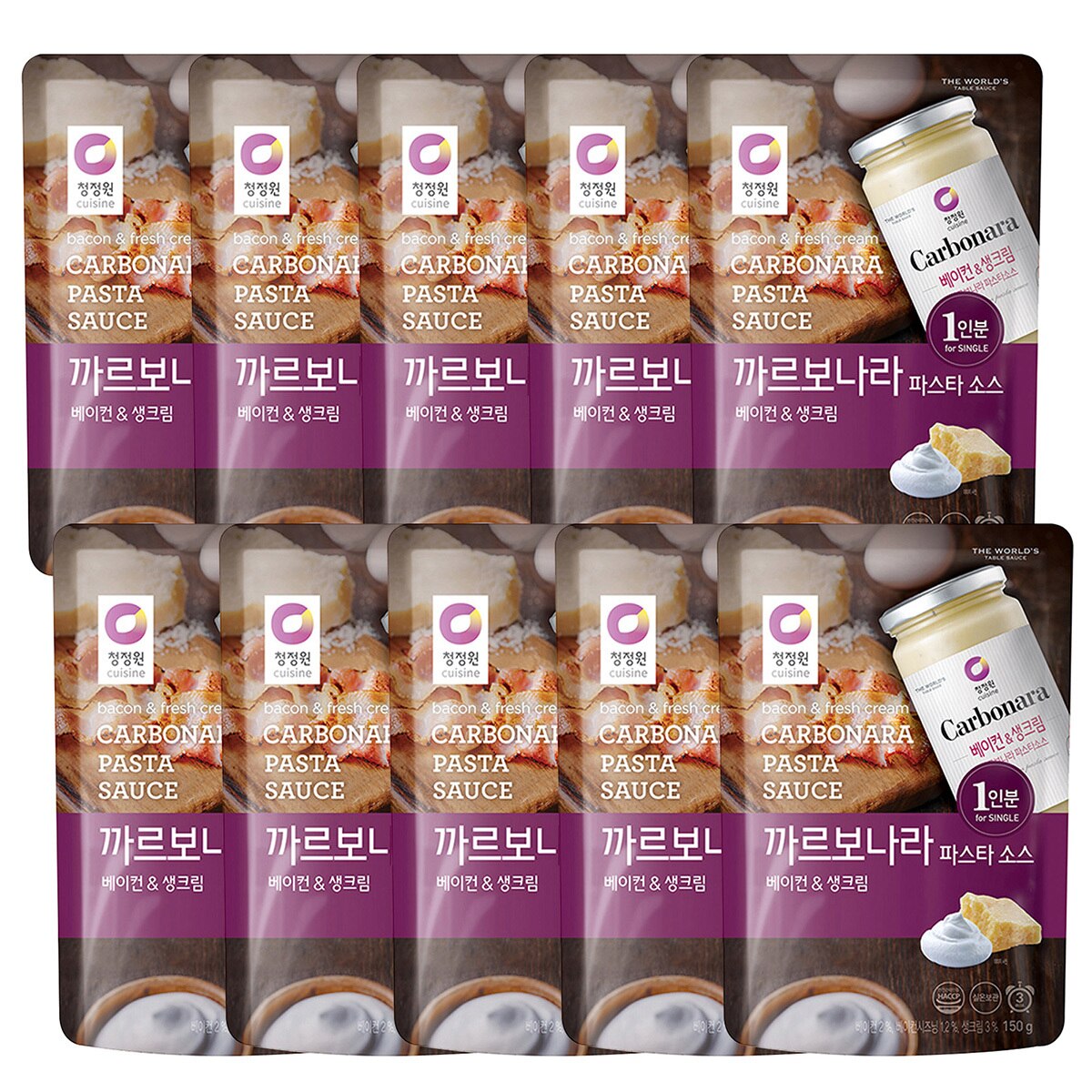청정원 파스타소스 파우치 10개 - 까르보나라 스파게티 소스 150g x 10