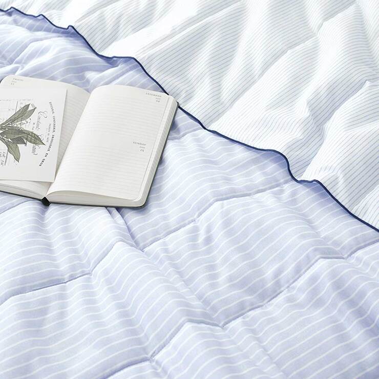 썸니아 모달 냉감 차렵 이불 - 퀸, 블루 스트라이프