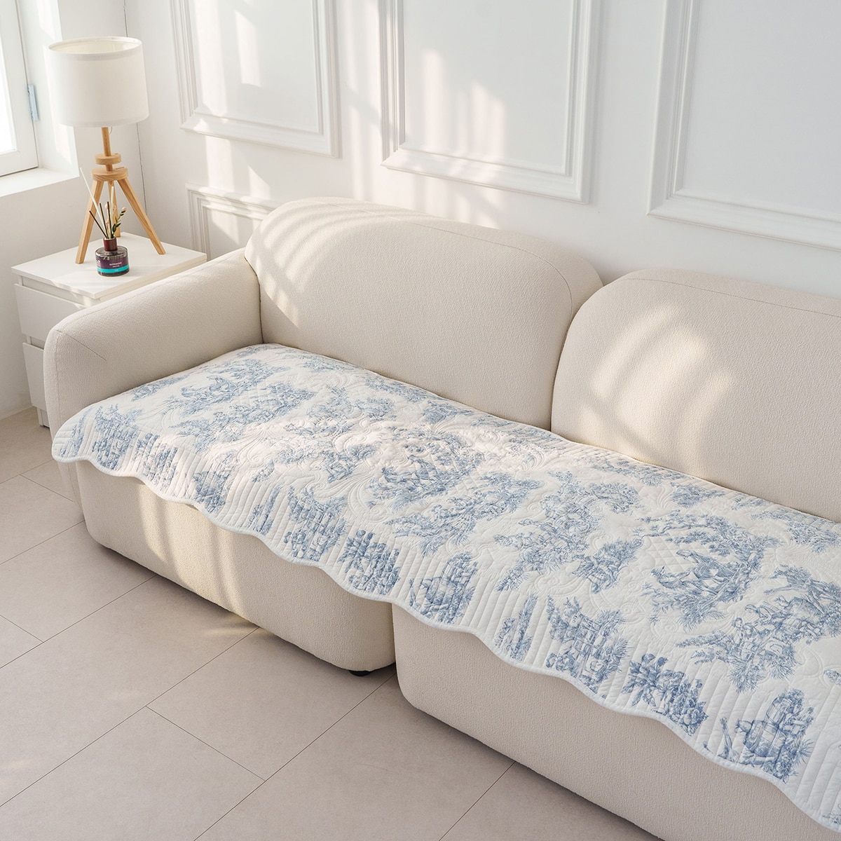 플로티나 뜨왈 순면 소파패드 70x240cm - 화이트블루