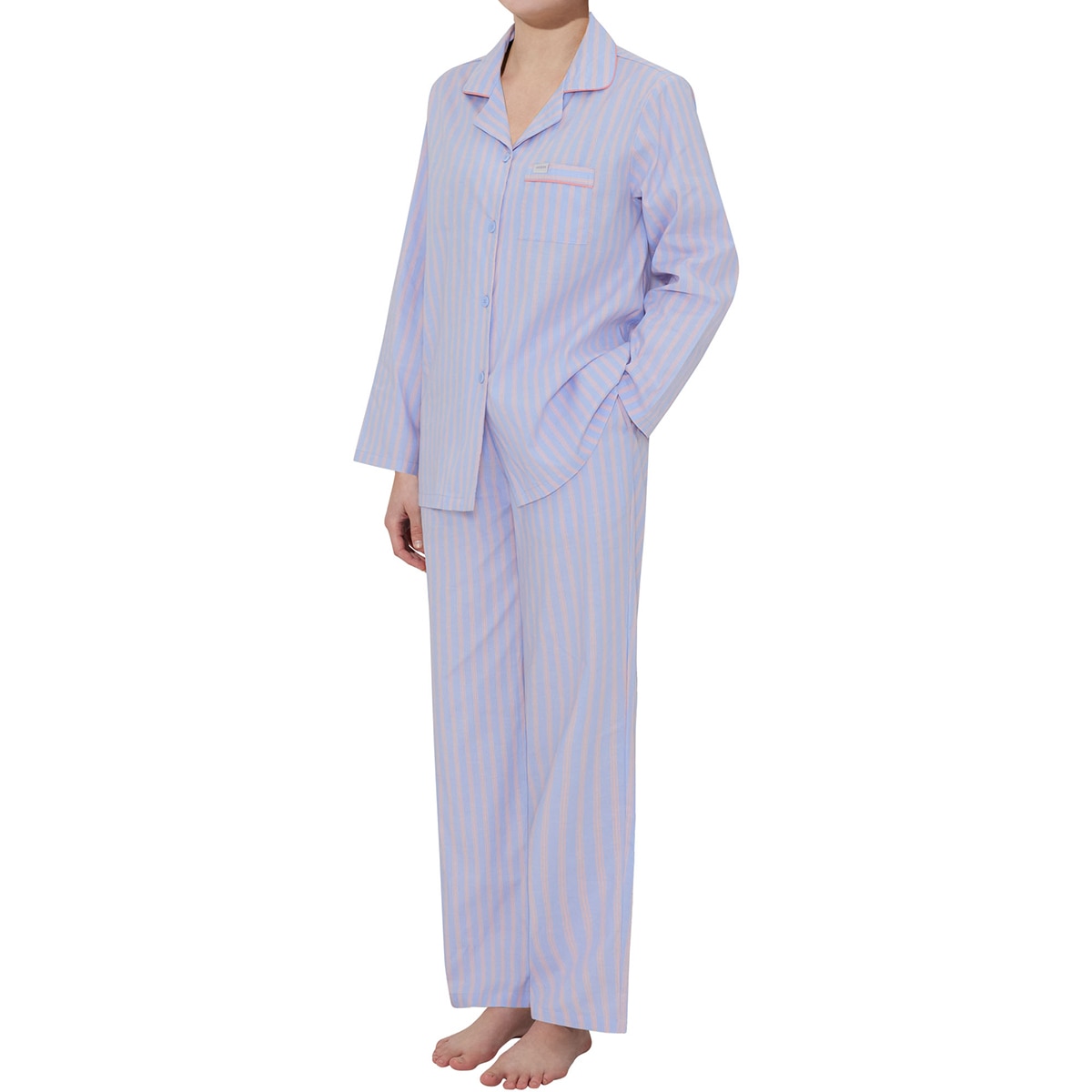 게스 여성 코튼 파자마 세트 - 블루 스트라이프, L