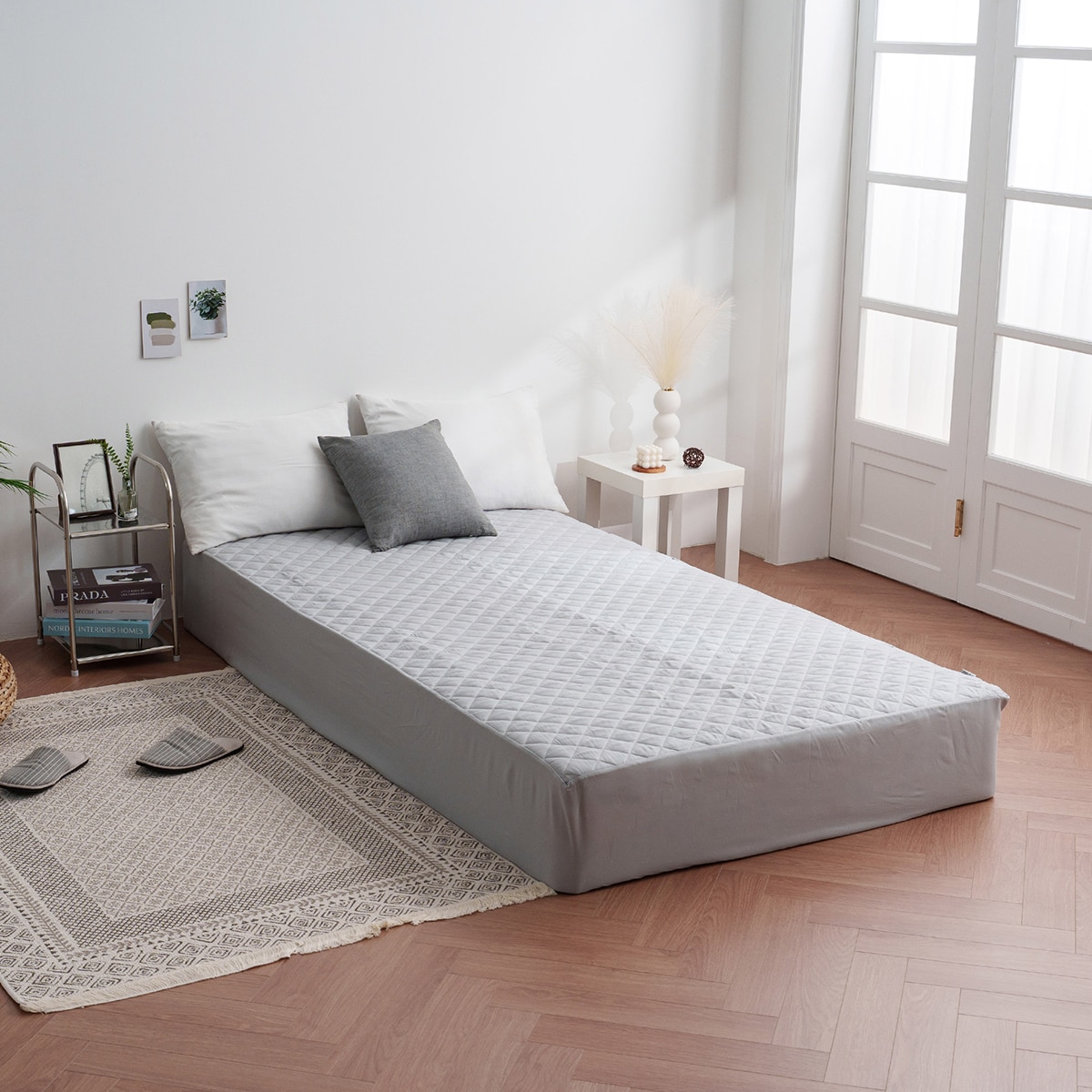 플로티나 방수 누빔 매트리스 커버 - 슈퍼싱글, 라이트 그레이