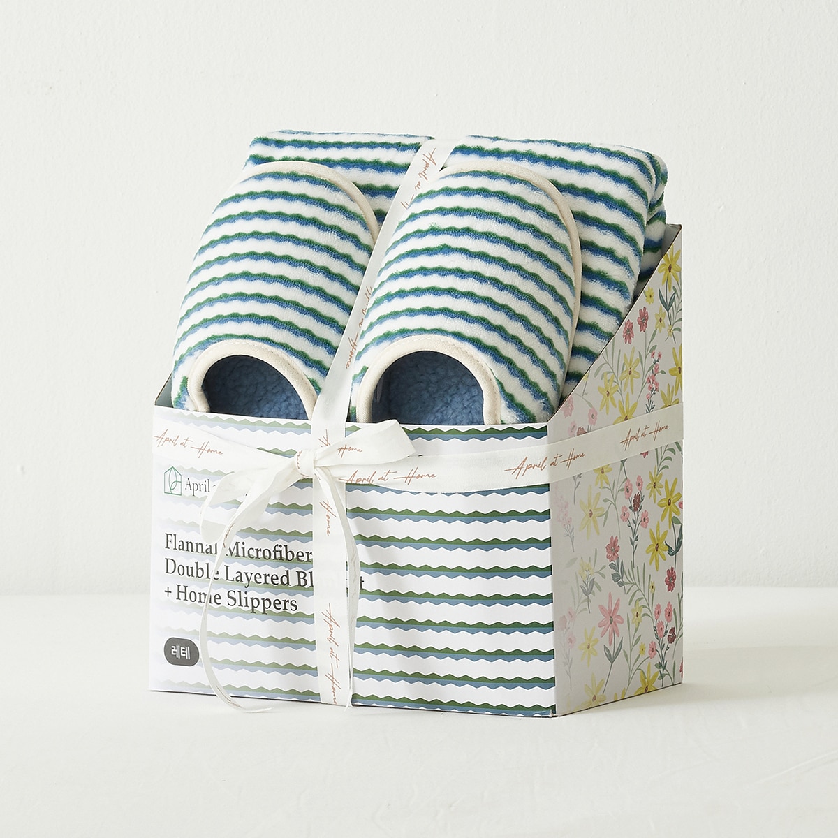 April At Home 플란넬 극세사 담요 슬리퍼 선물세트 - 레테(그린스트라이프) April At Home 플란넬 극세사 담요 슬리퍼 선물세트 - 레테(그린스트라이프)