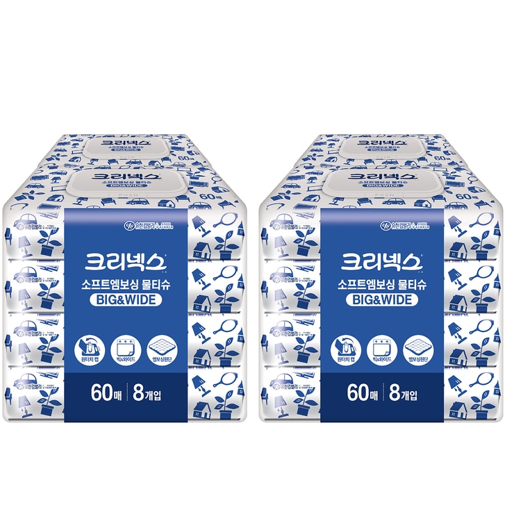 크리넥스 소프트 엠보싱 물티슈 60매x 8 x 2팩
