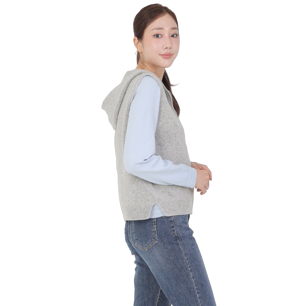 베네뜨 여성 홀가먼트 울캐시미어 후드 베스트 - 라이트 그레이