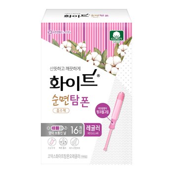화이트 순면 탐폰 레귤러 또는 수퍼 16개 x 6 화이트 순면 탐폰 레귤러 또는 수퍼 16개 x 6