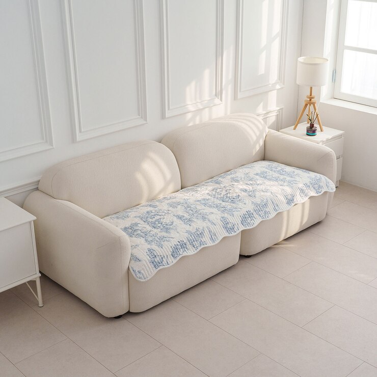 플로티나 뜨왈 순면 소파패드 70x180cm - 화이트블루