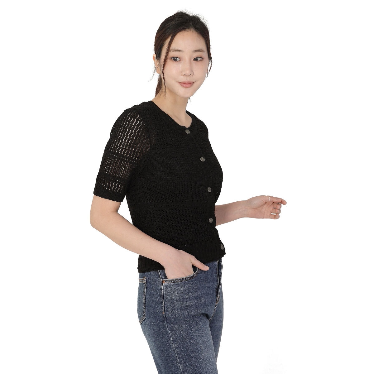 베네뜨 여성 메쉬 가디건 - 블랙