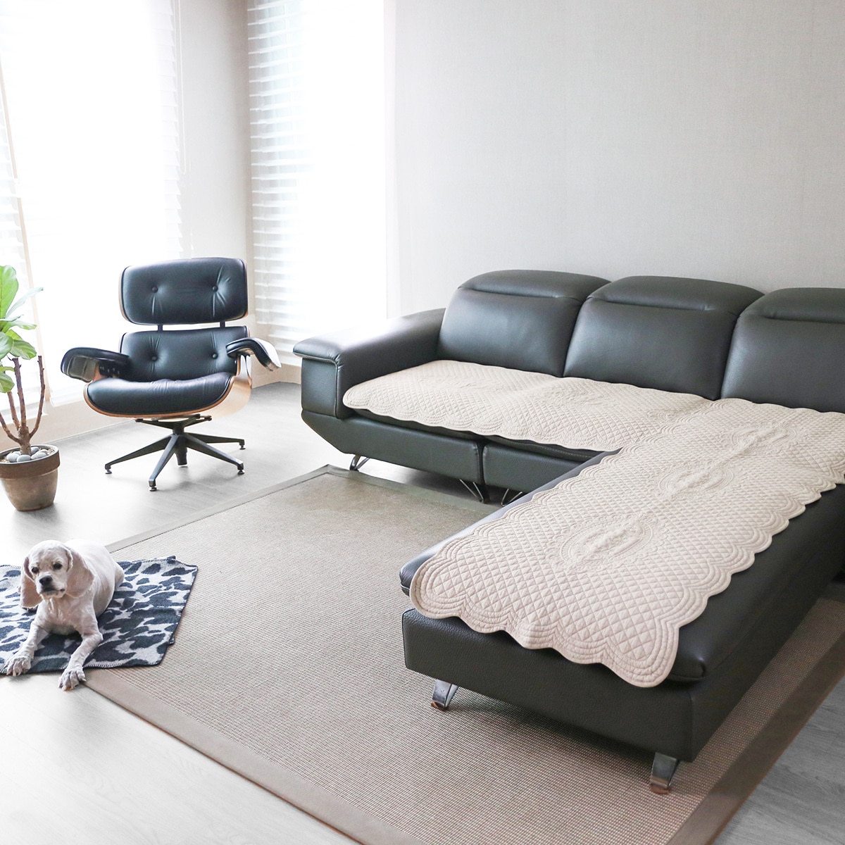 플로티나 순면 퀼팅 소파패드2P 65x180cm - 아이보리