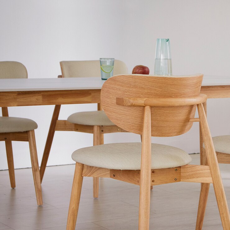 리비니아 노보 6인 세라믹 식탁 세트 - 내츄럴(프레임(식탁&의자))+화이트(세라믹 상판)