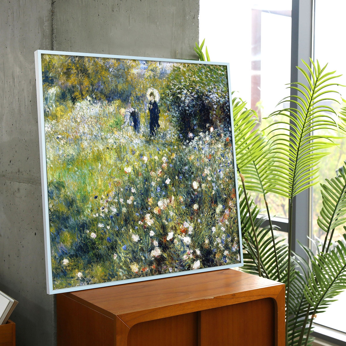 지클레 그림 액자 76x76cm - 르누아르, 정원에서 파라솔을 든 여자