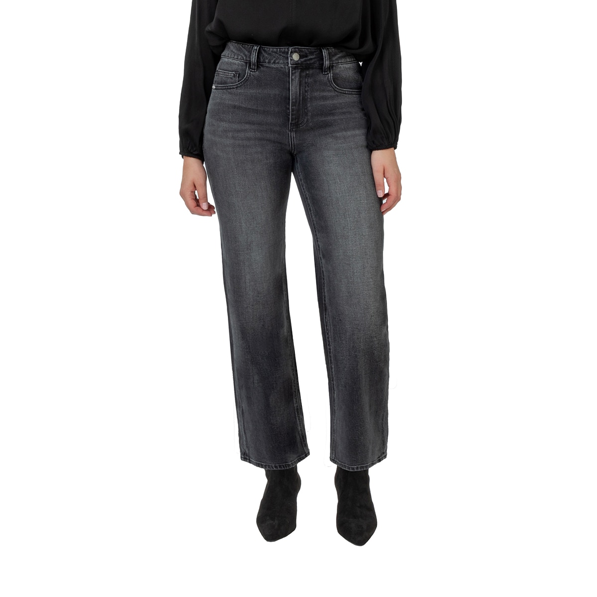 웰원 여성 스트레이트 앵클 데님 - 그레이