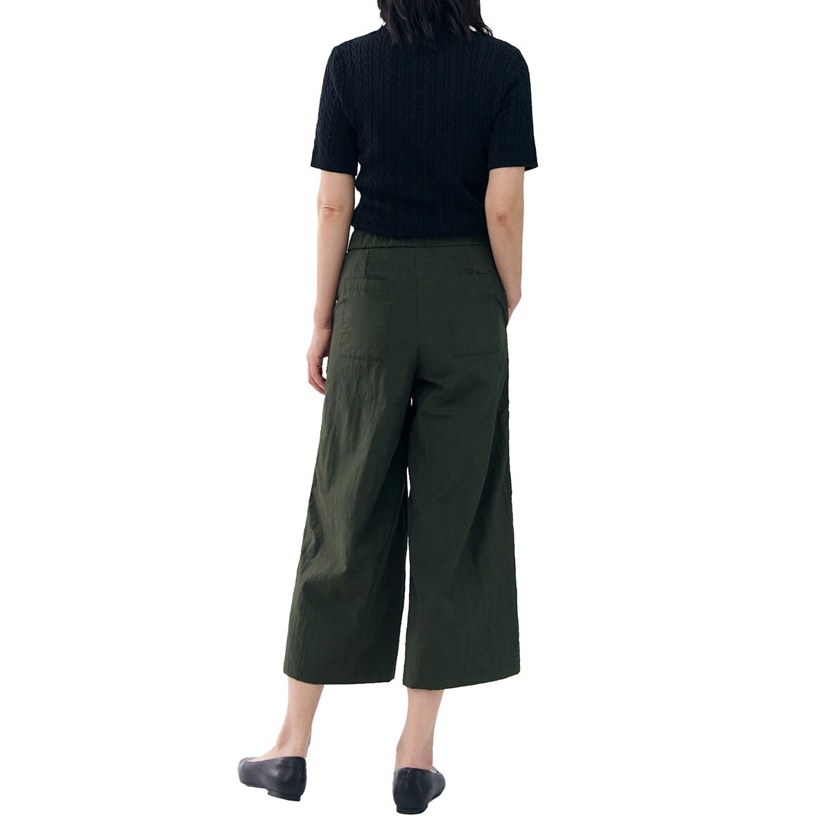 마리끌레르 여성 나일론 혼방 크롭 팬츠 - 카키
