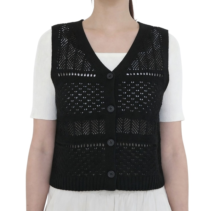베네뜨 여성 크로셰 니트 베스트 - 블랙