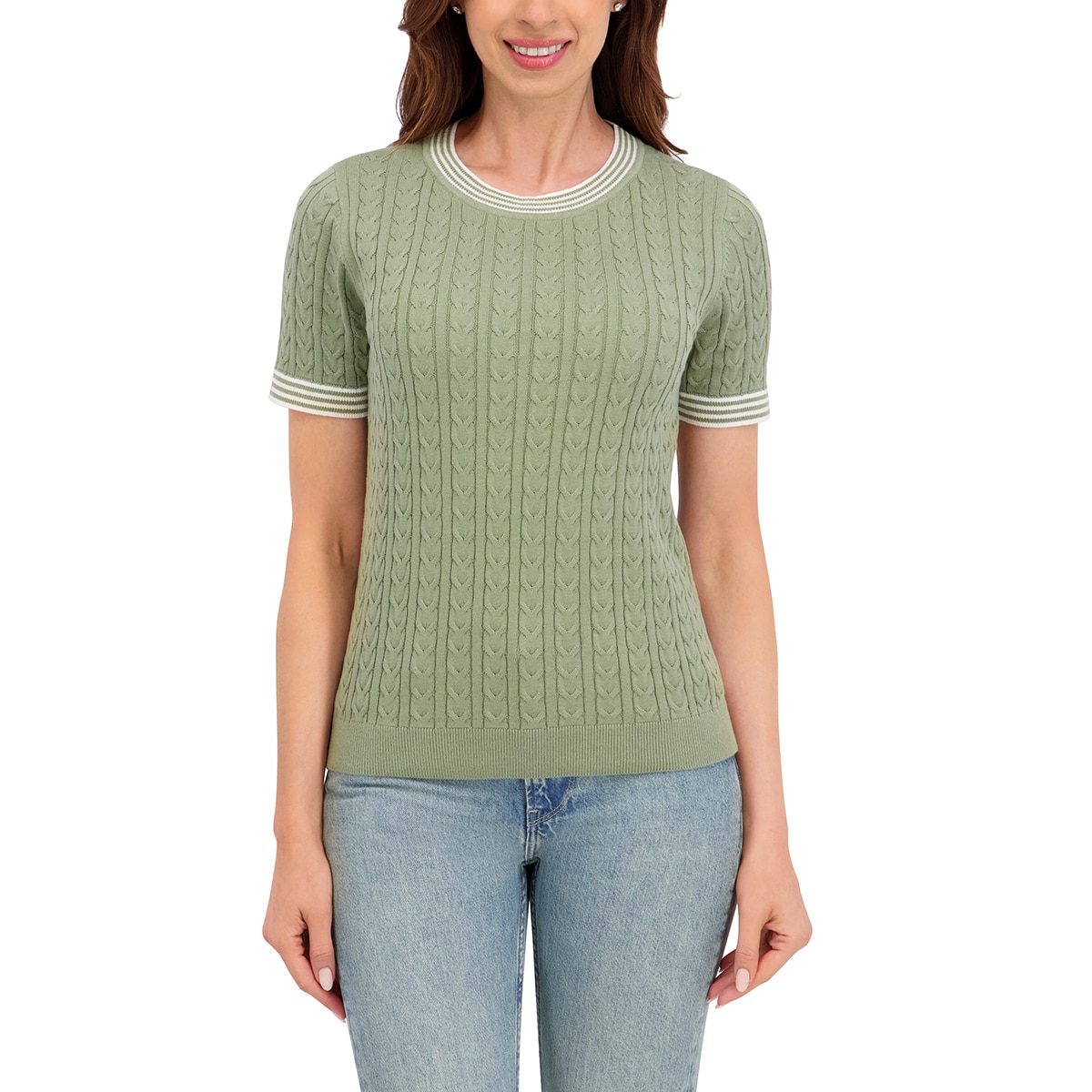 할스톤 여성 케이블 반소매 니트 - 그린, M
