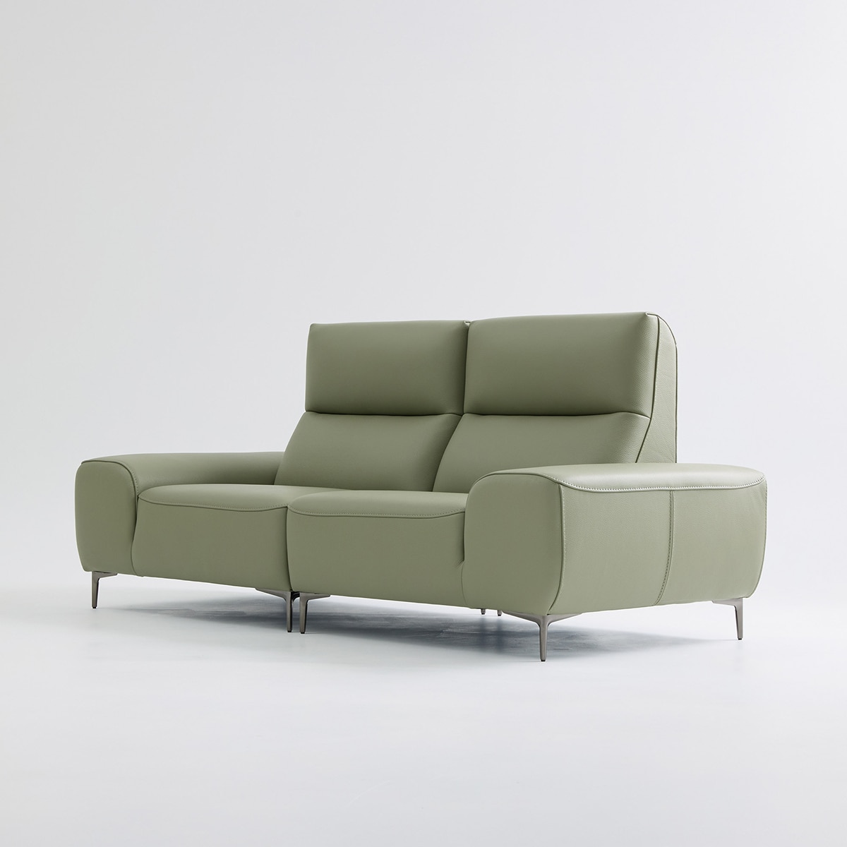 UND NA17 전체 천연 이태리 슈렁큰통가죽 3인 소파 - 올리브그린